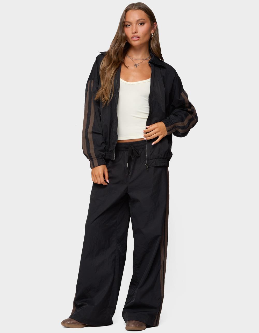 EDIKTED Kieran Stripey Nylon Track Jacket - BLACK