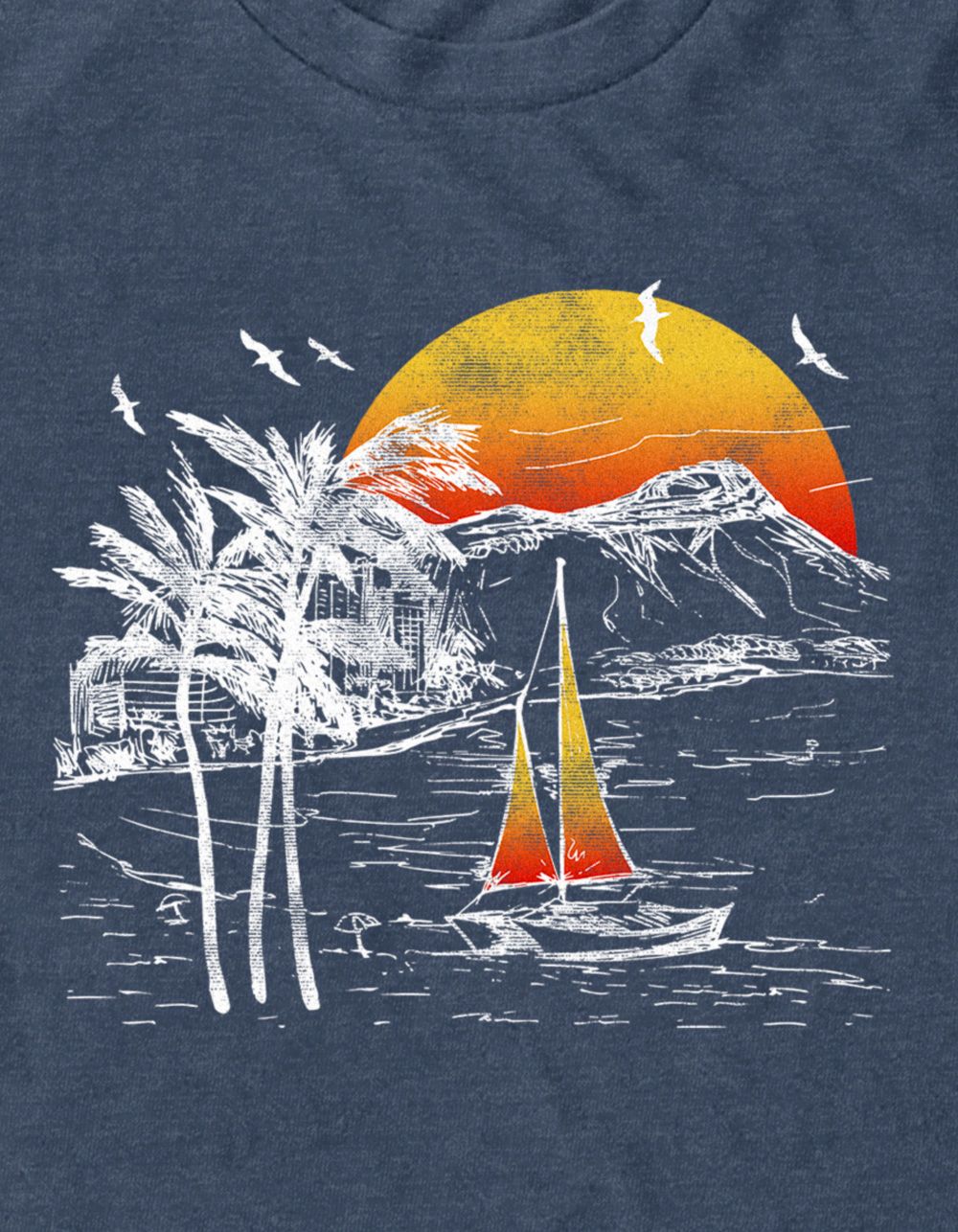 SUNSET Come Sail Away Unisex Tee - HEATHER NAVY