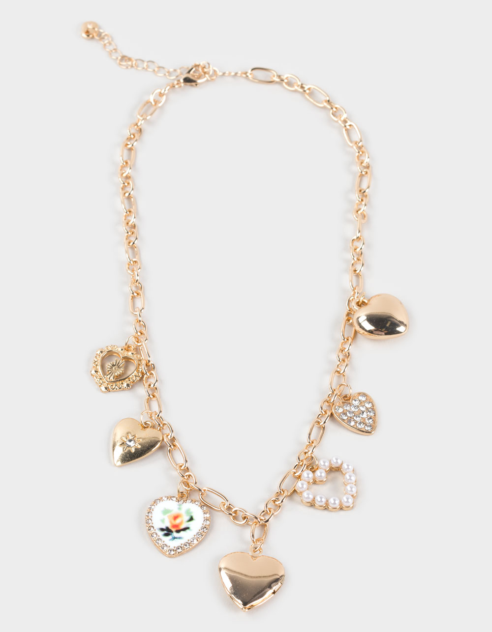 FULL TILT Multi Heart Charm Necklace - GOLD
