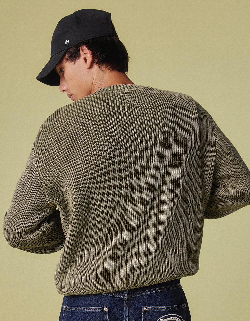 RSQ Mens Washed Crewneck Sweater - OLIVE