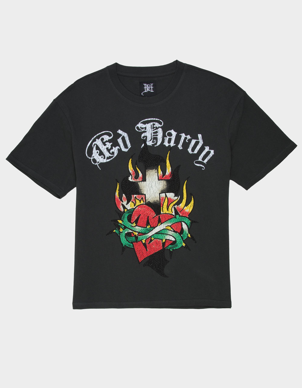 ED HARDY Cross Heart Mens Tee - CHARCOAL