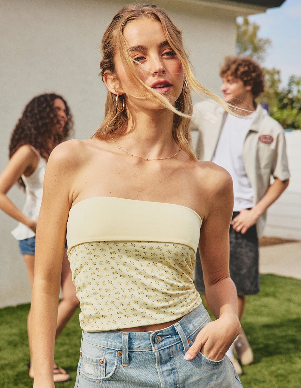 RSQ Womens Reversible Tube Top - YELLOW COMBO