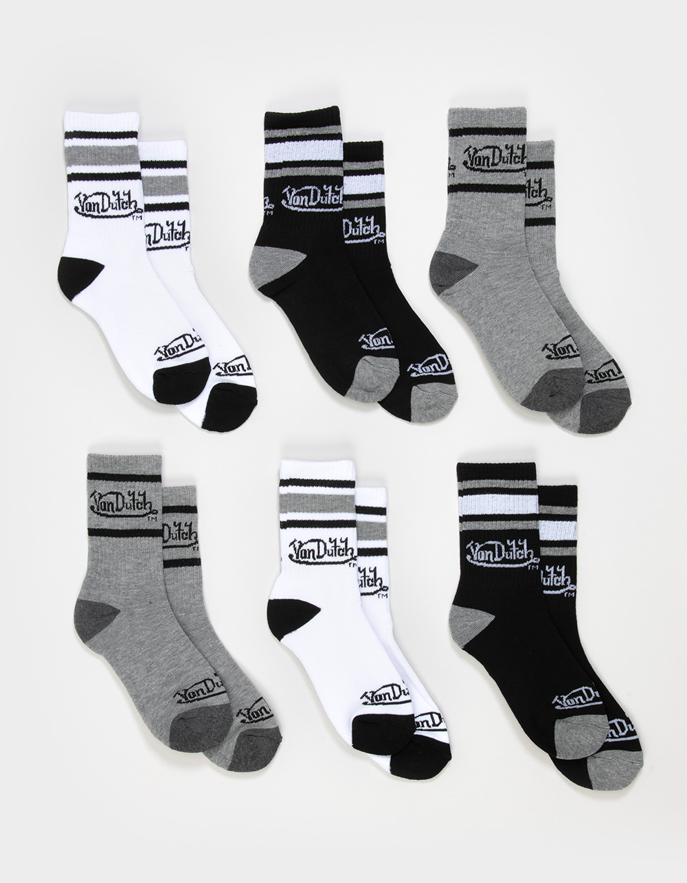 VON DUTCH Originals 6 Pack Womens Quarter Crew Socks - MULTI