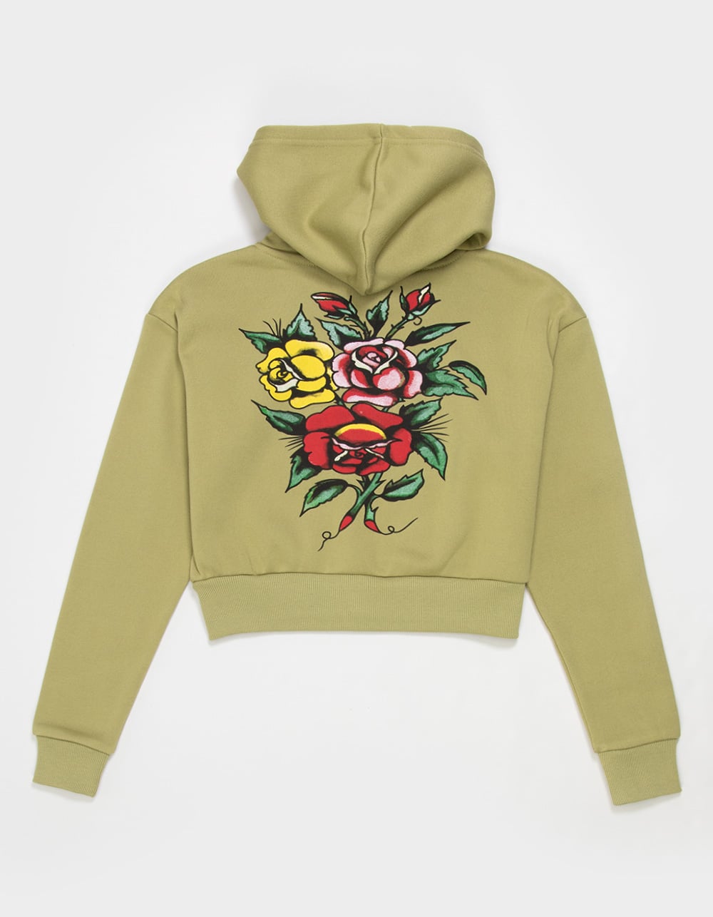 ED HARDY Rose Girls Crop Zip-Up Hoodie - OLIVE
