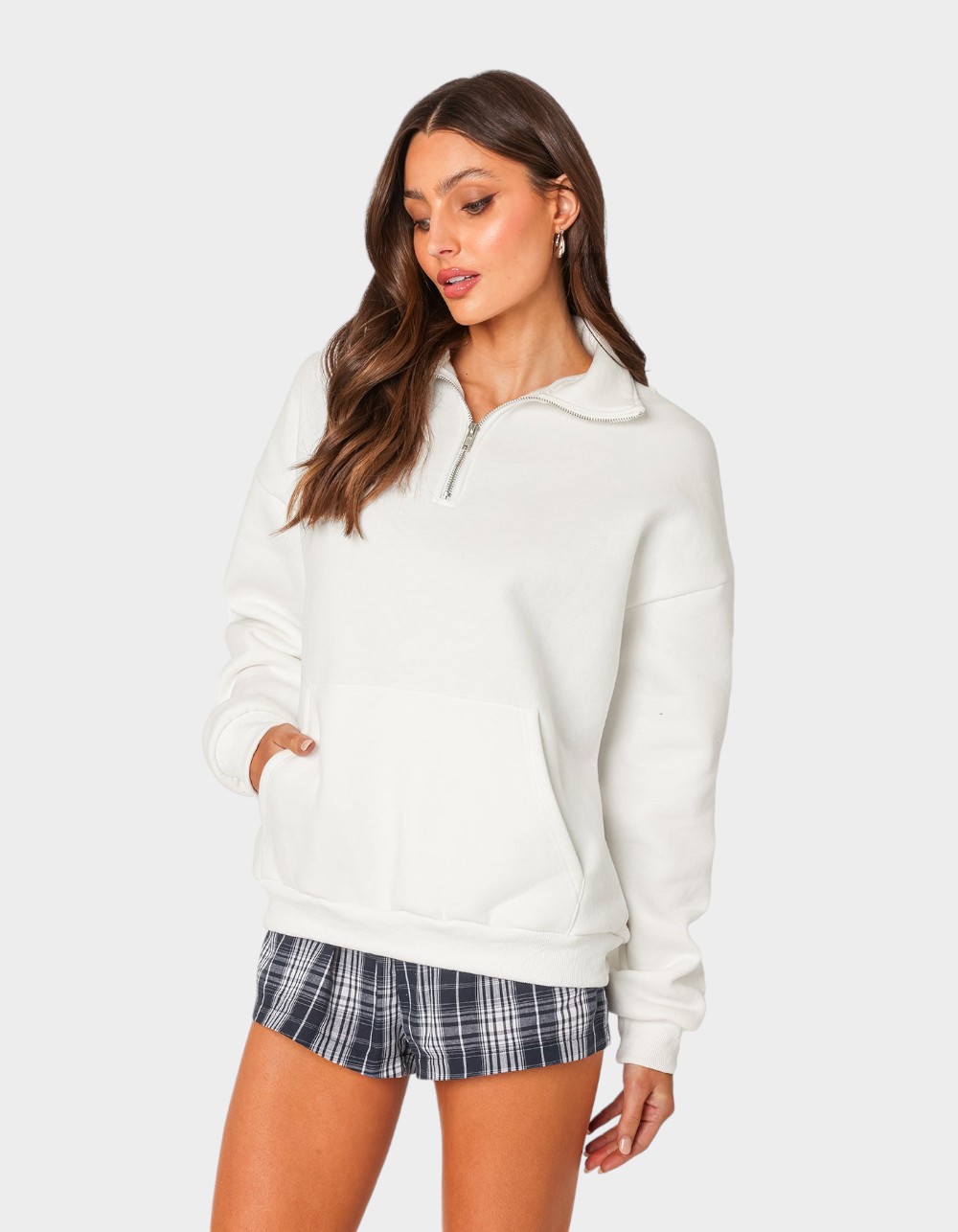 EDIKTED Oversized Quarter Zip Sweatshirt - WHITE | Tillys