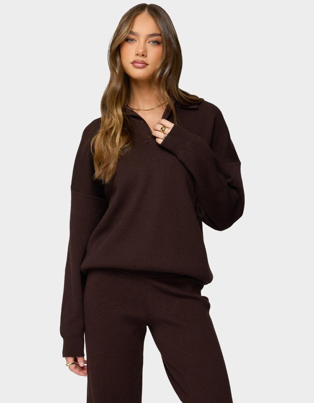 EDIKTED Lorie Oversized Knit Polo Sweater