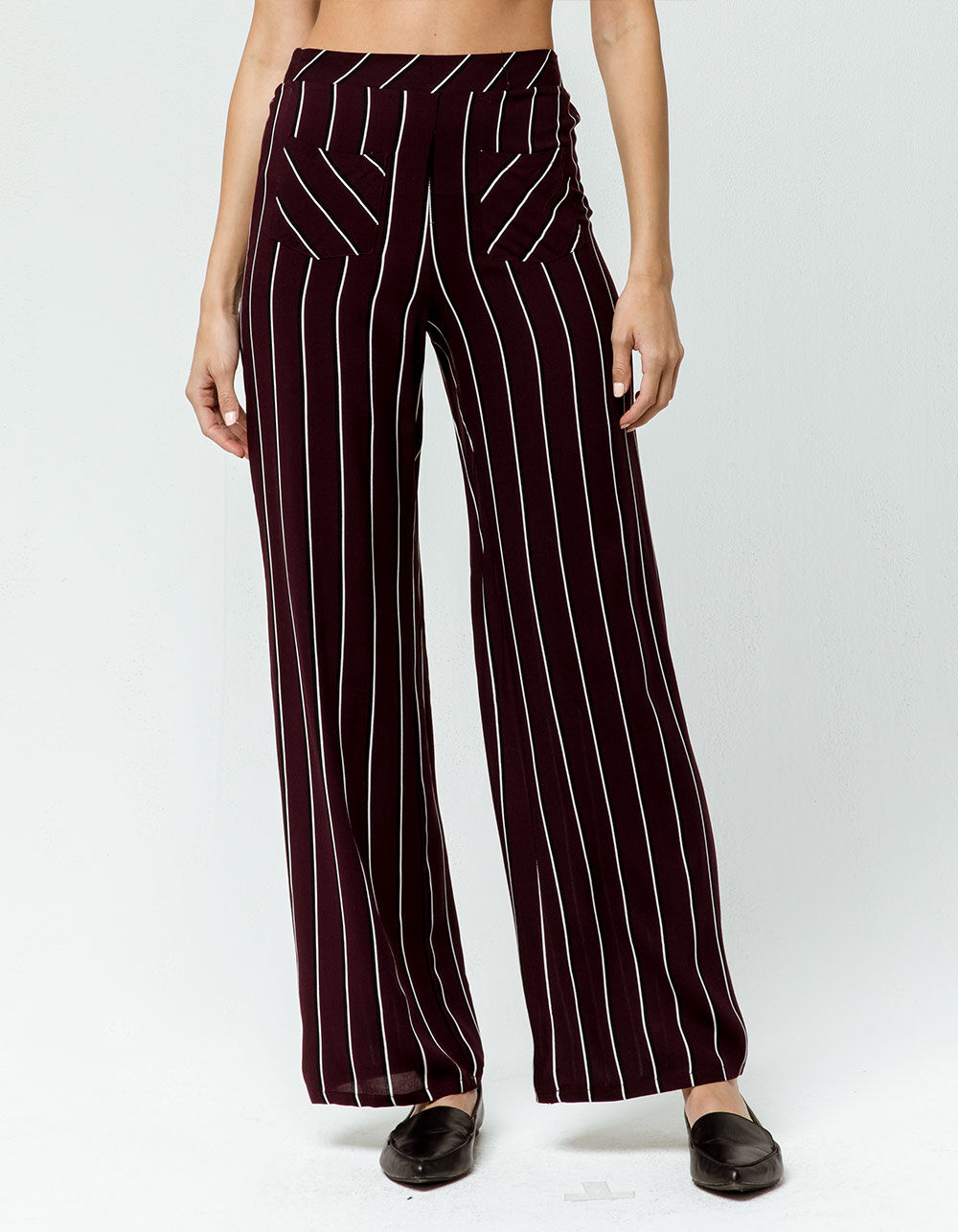 SKY AND SPARROW Pocket Front Stripe Womens Wide Leg Pants - BURGUNDY ...