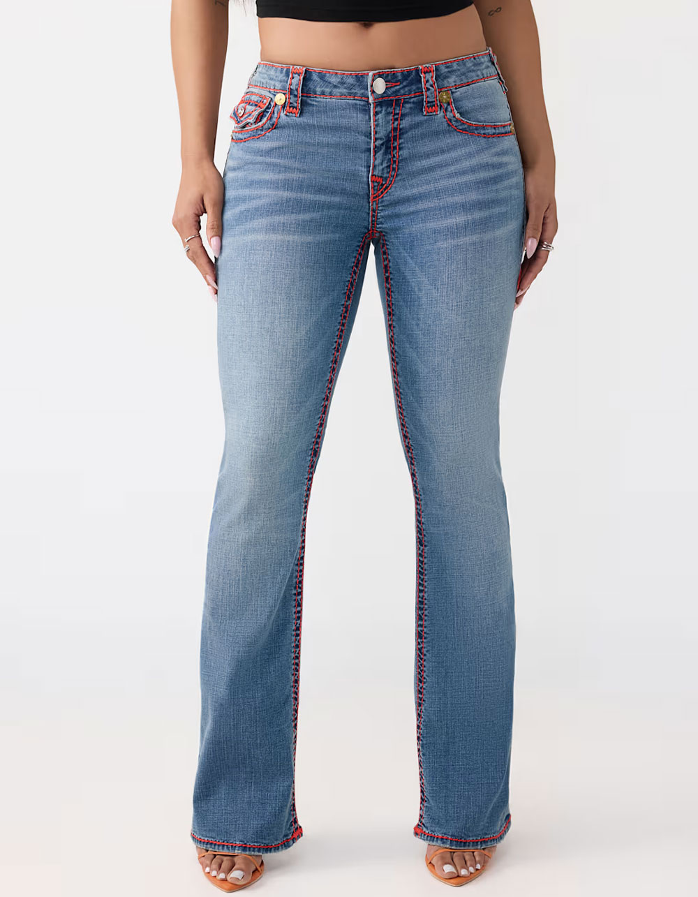 TRUE RELIGION Becca Mid Rise Super T Flap Womens Bootcut Jeans - Dark Wash