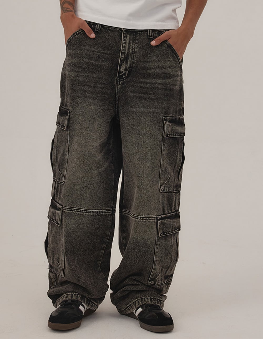 RSQ Mens Extra Baggy Cargo Jeans - BLACK