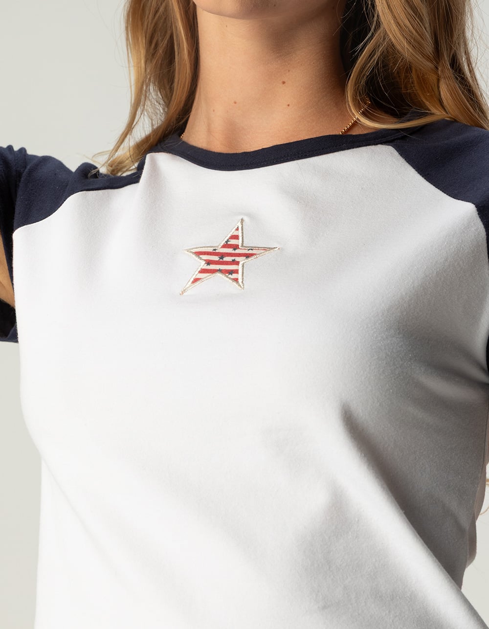 FULL TILT Womens Star Raglan Baby Tee - NAVY/WHITE