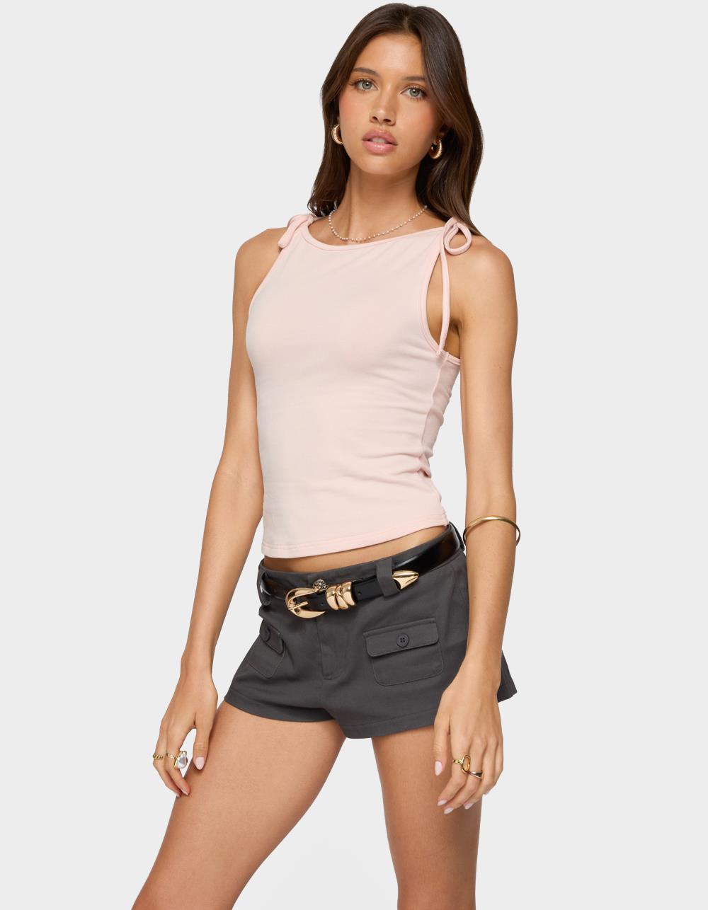 EDIKTED Chrissy Tie Strap Tank Top - LIGHT PINK