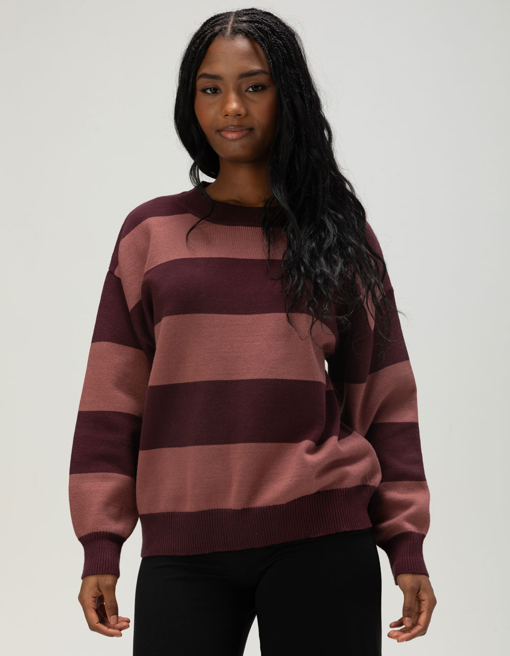 NECTAR CLOTHING Womens Stripe Sweater - BURGUNDY COMBO