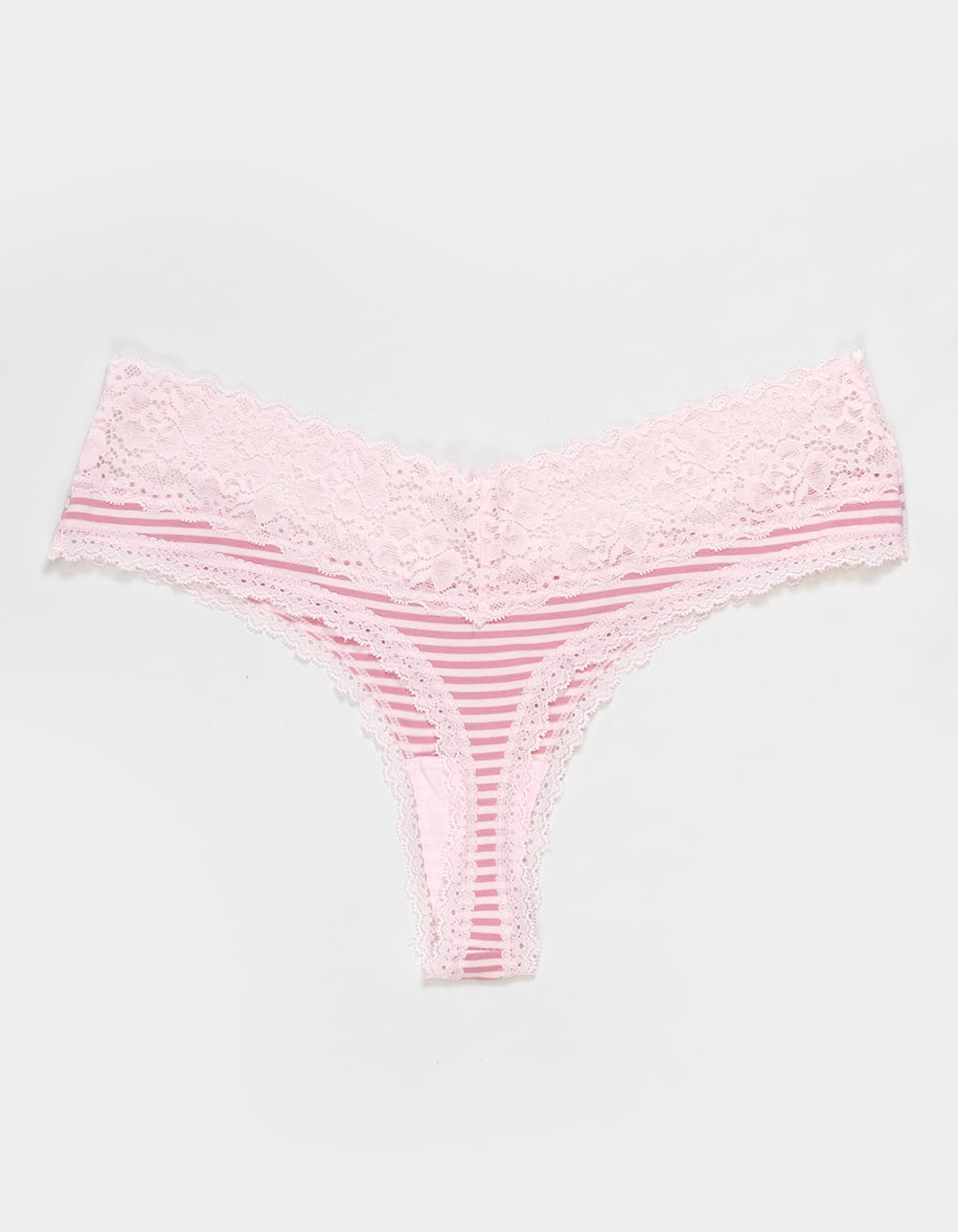 FULL TILT Stretch Cotton Lace Trim Thong - PINK COMBO