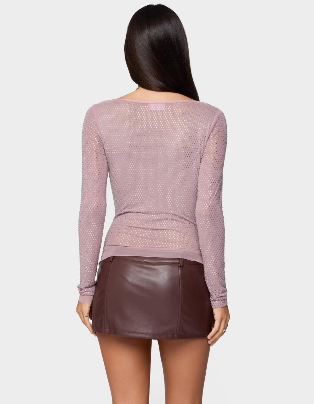 EDIKTED Marena Rhinestone Cowl Neck Top - PURPLE