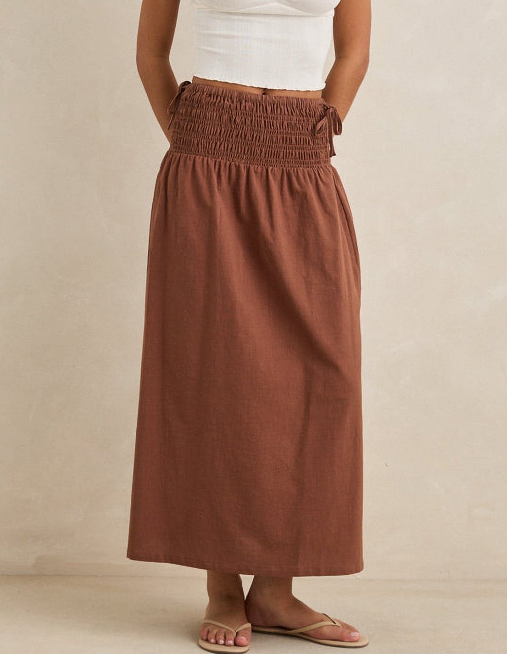 RHYTHM Alana Womens Tie Side Maxi Skirt - BROWN