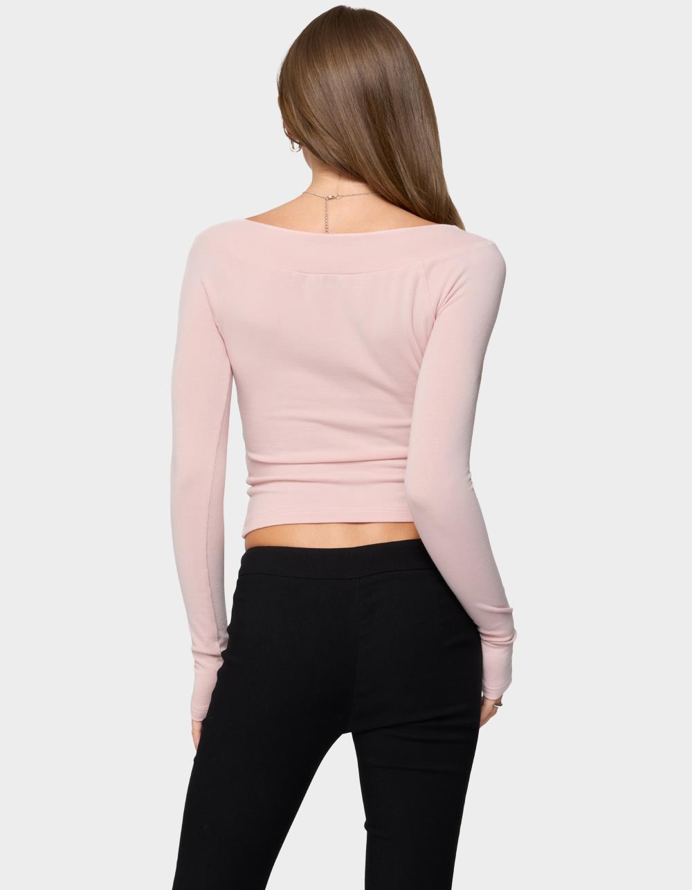 EDIKTED Embry Boat Neck Raglan Top - LIGHT PINK