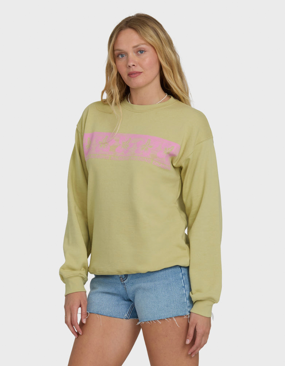 BILLABONG Giving Shade Womens Oversized Crewneck Sweatshirt - OLIVE