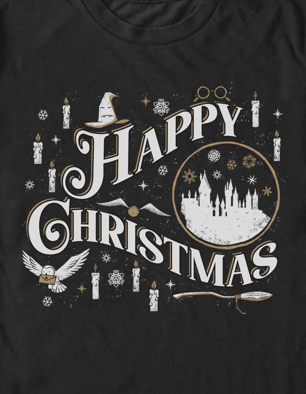 HARRY POTTER Happy Christmas Unisex Tee - BLACK