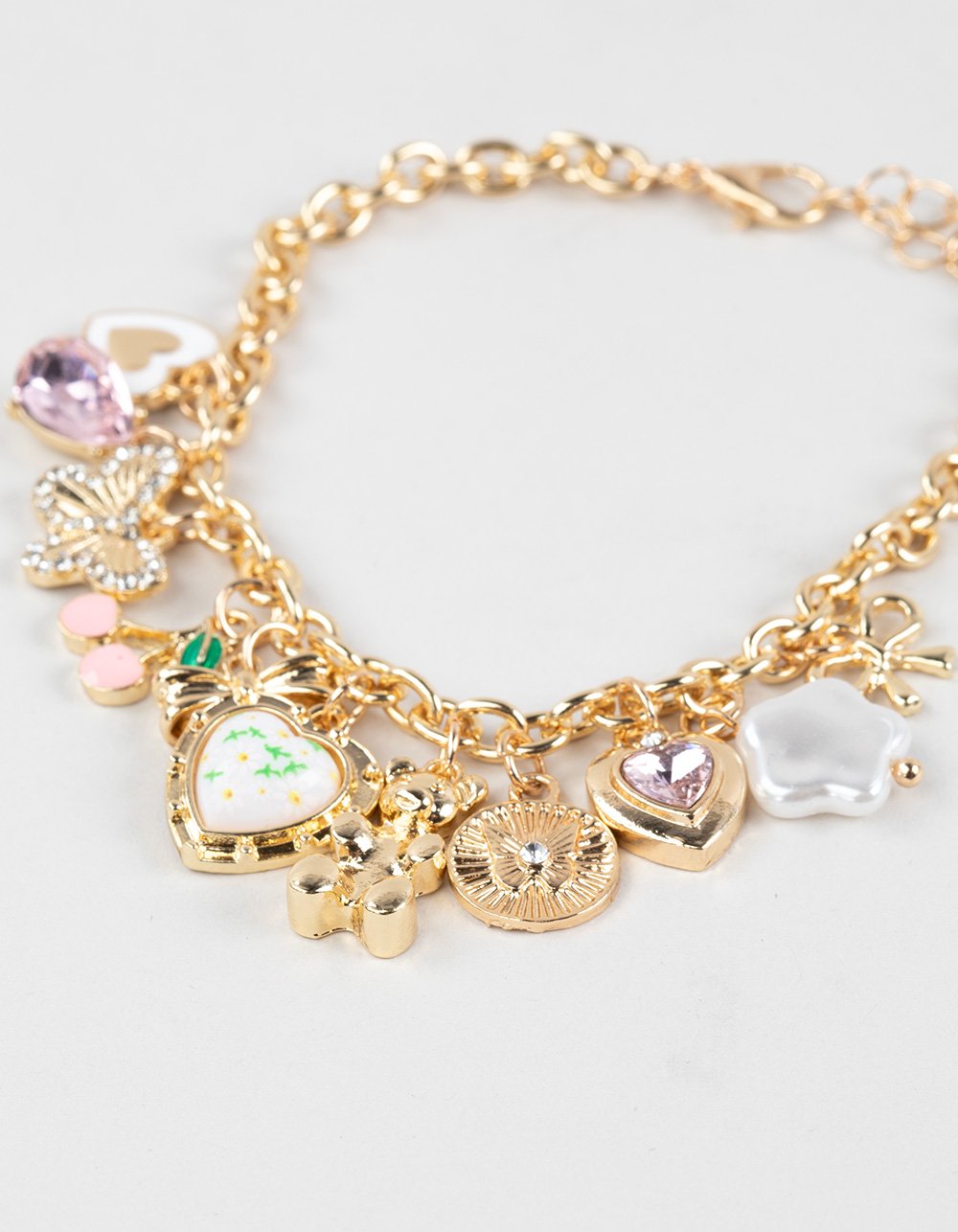 FULL TILT Heart/Teddy/Butterfly Charm Bracelet - GOLD