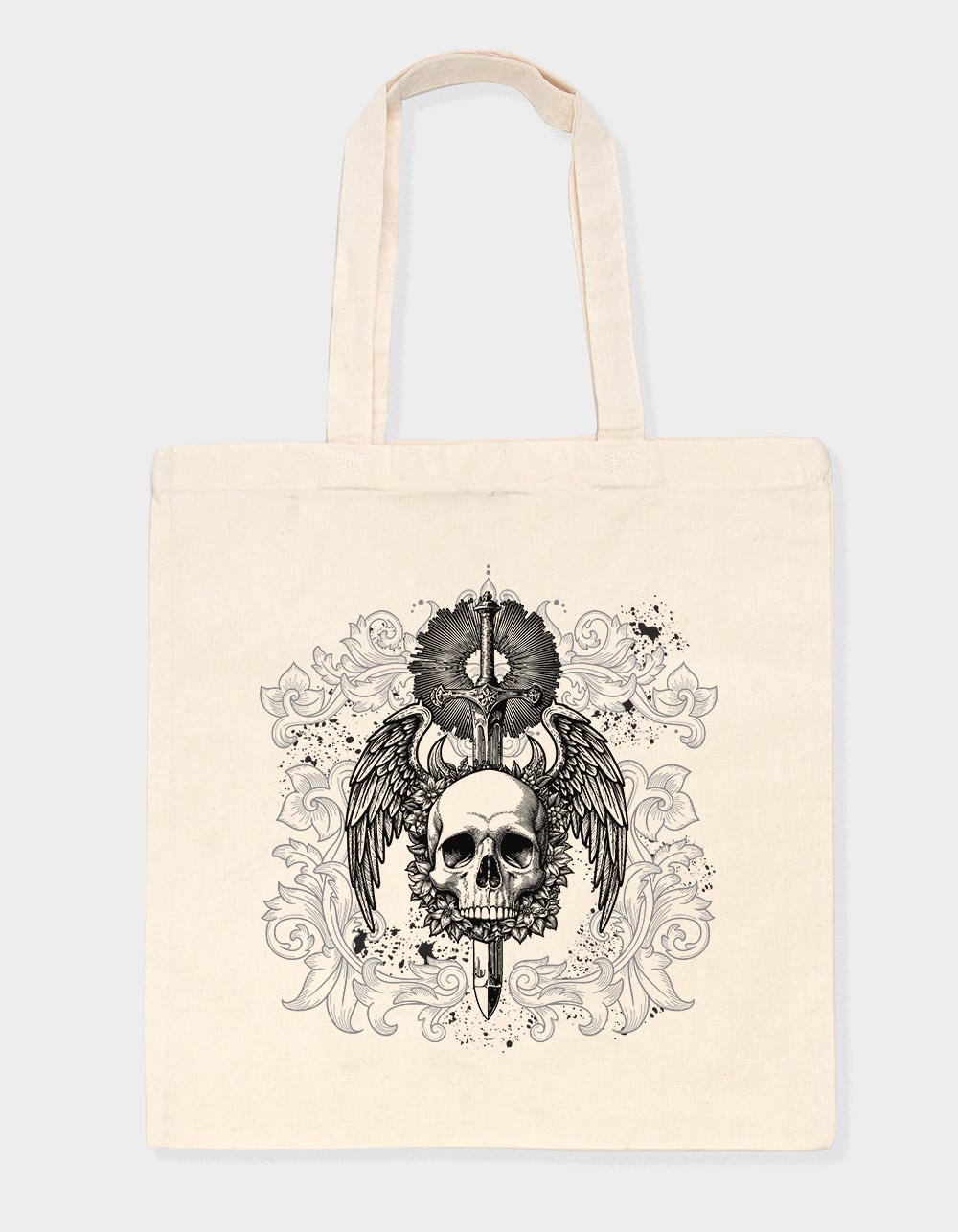 SKULL Winged Skull Tote Bag - NATURAL
