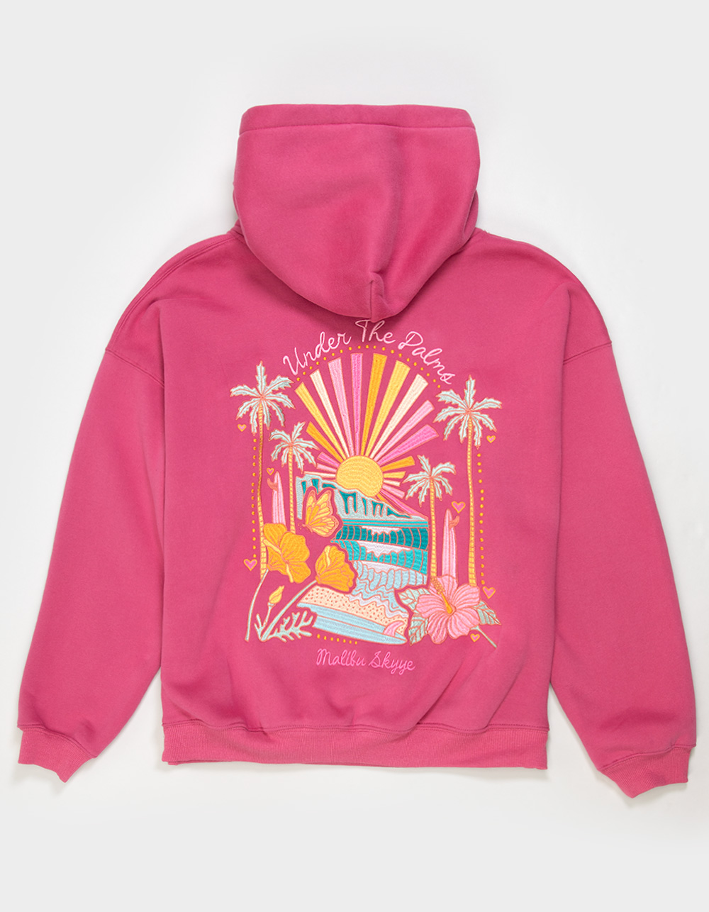 MALIBU SKYYE Under The Palms Embroidered Womens Hoodie - PINK