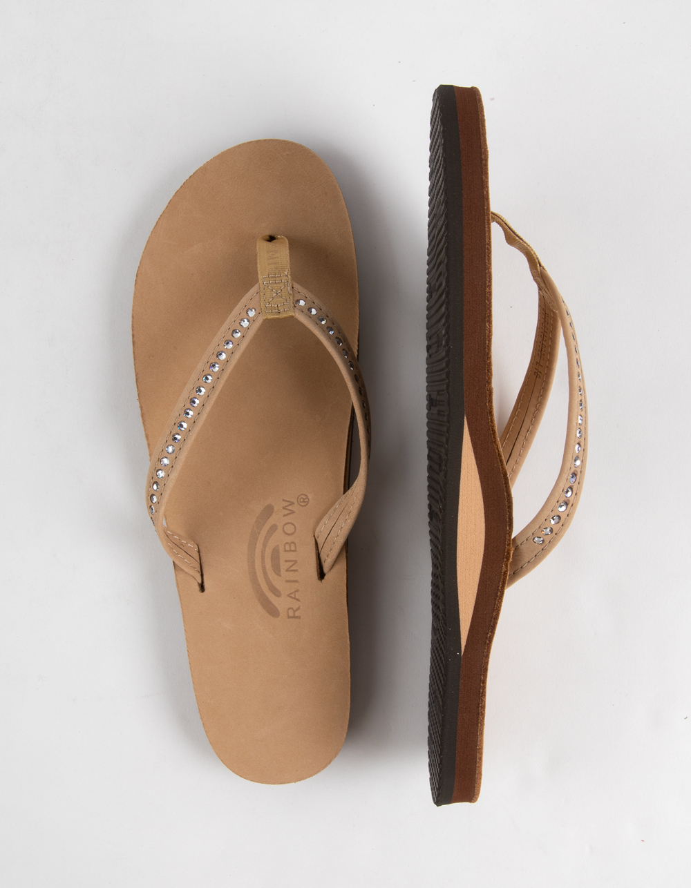 RAINBOW Crystal Collection Narrow Strap Womens Flip Flops - SAND