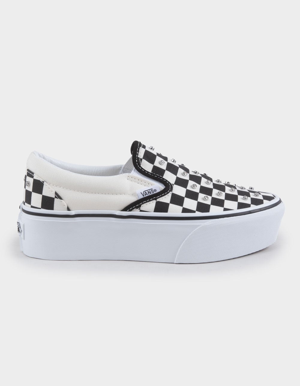 VANS Rhinestone Checkerboard Girls Slip-On Stackform Shoes - BLK/WHT