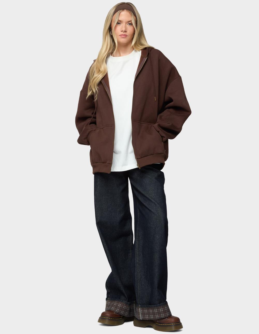 EDIKTED Elvie Oversized Hoodie - BROWN