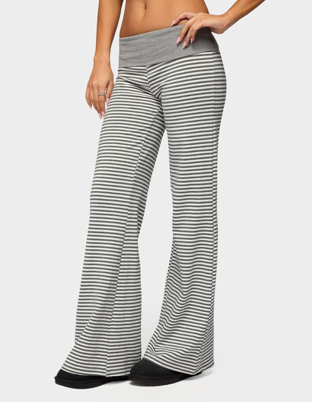EDIKTED Meggy Striped Foldover Pants - GRAY
