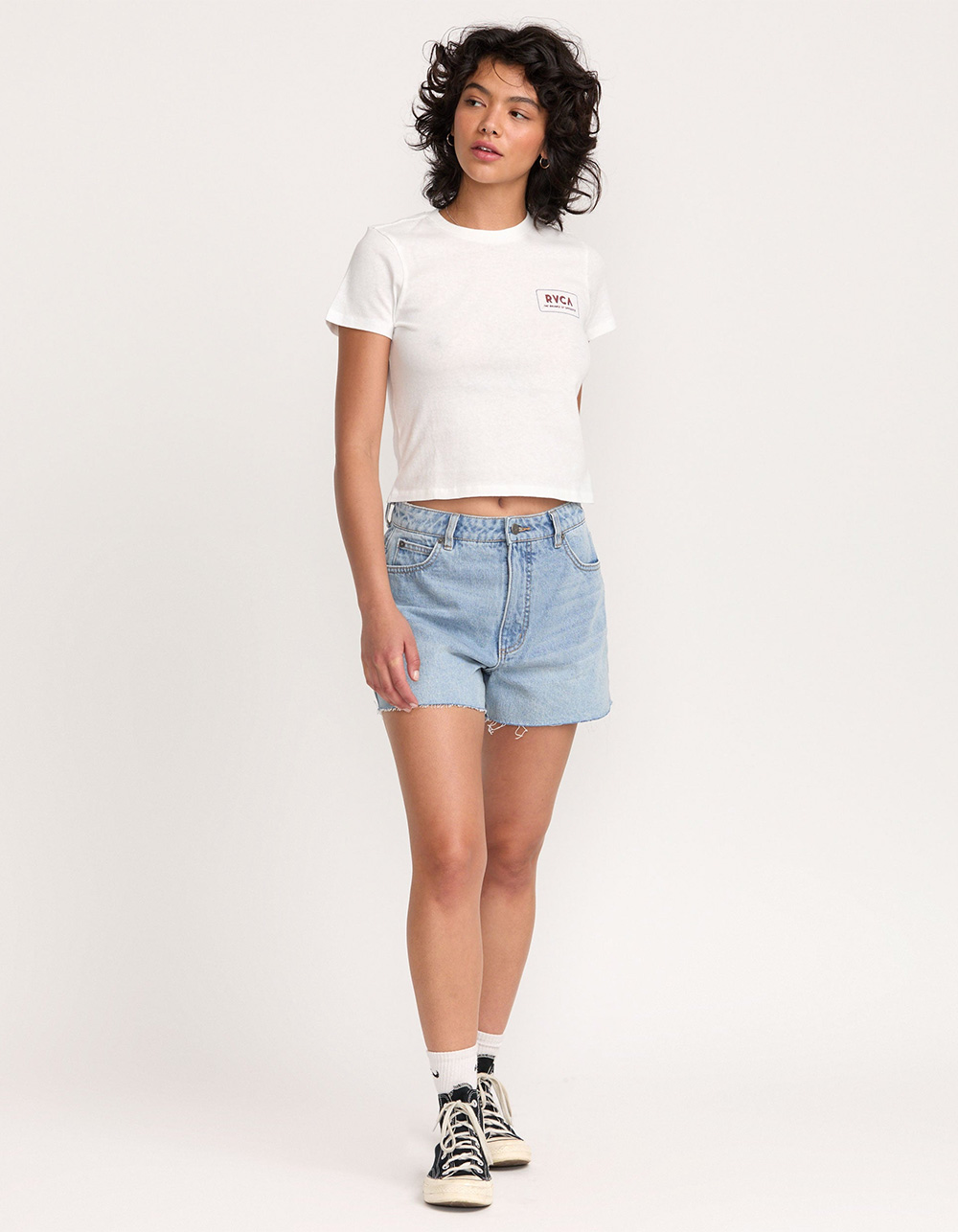 RVCA 411 Womens Fitted Baby Tee - WHITE