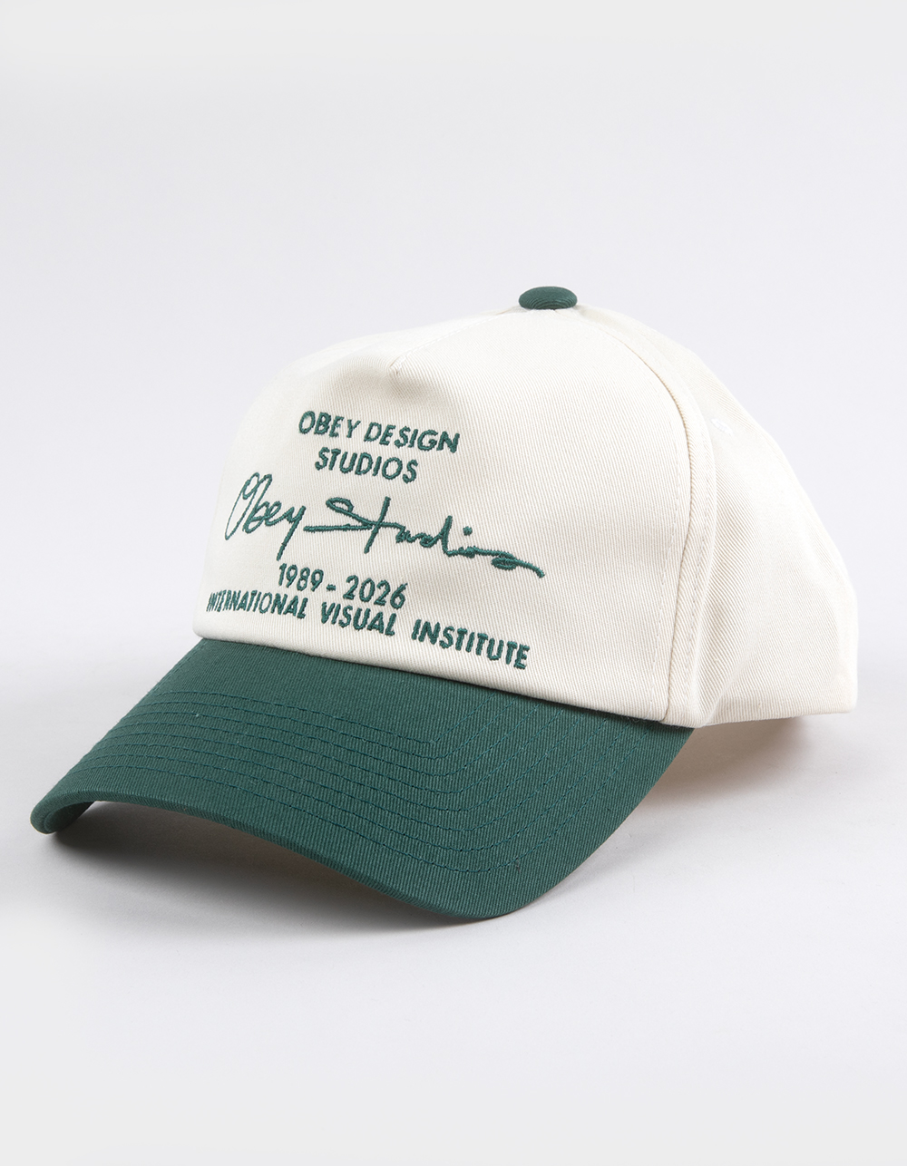 OBEY Design Studios 5 Panel Strapback Hat - GREEN COMBO