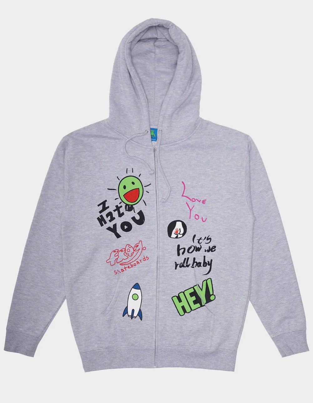 FROG SKATEBOARDS Love/Hate Mens Zip-Up Hoodie - ASH