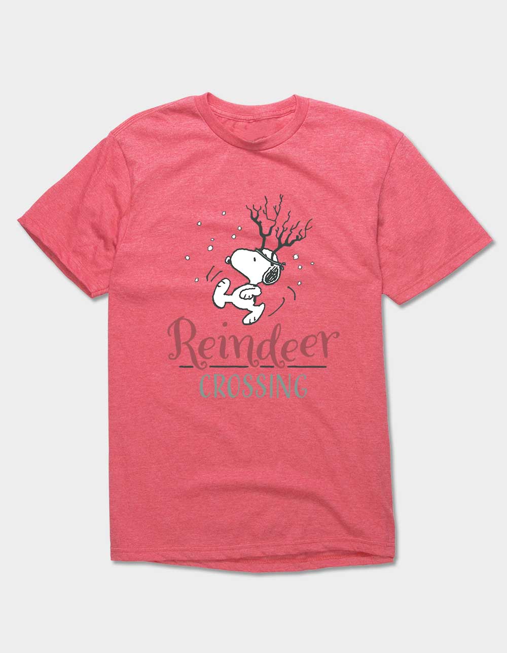 PEANUTS Reindeer Crossing Unisex Tee - HTHR RED