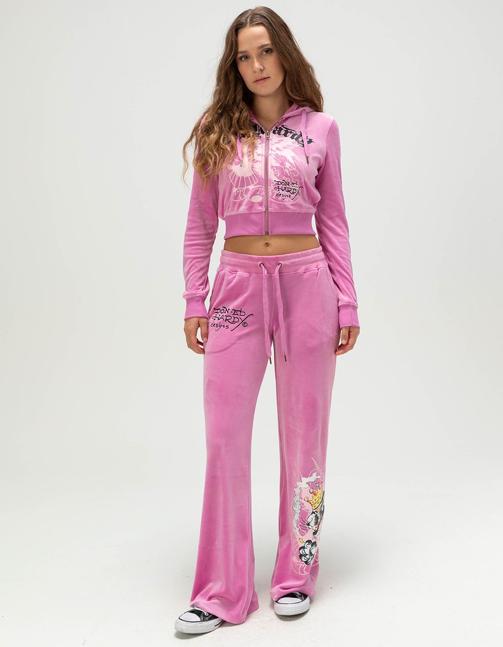 ED HARDY Panther Womens Velour Pants - ORCHID