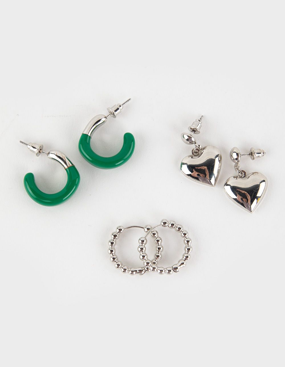 FULL TILT 3 Pack Hoop Heart Earring Set - SILVER