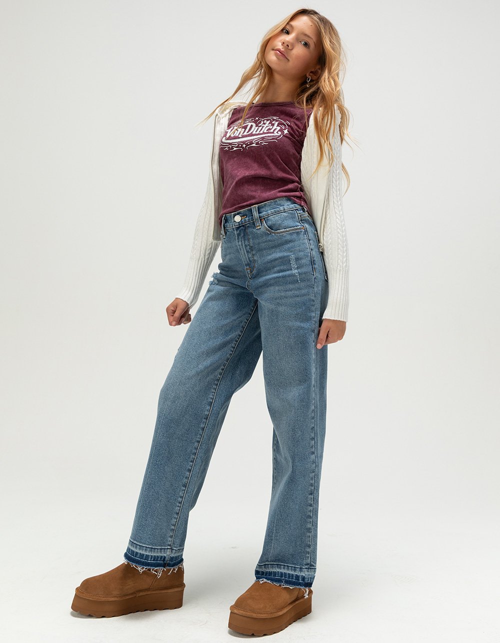 BLANK NYC Day Trip Girls Wide Leg Jeans - Dark Wash