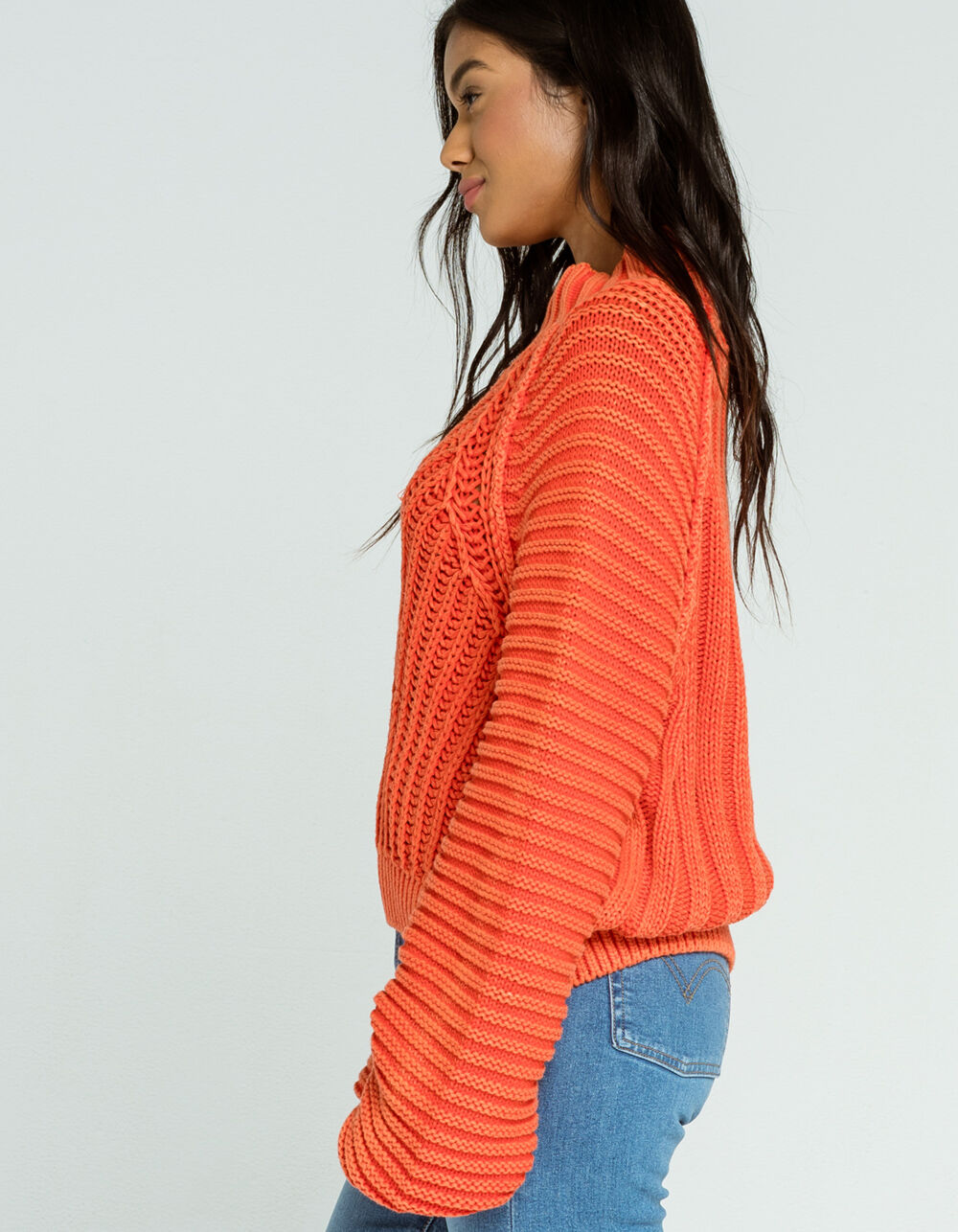 FREE PEOPLE Mock Neck Womens Tangerine Sweater TANGERINE Tillys
