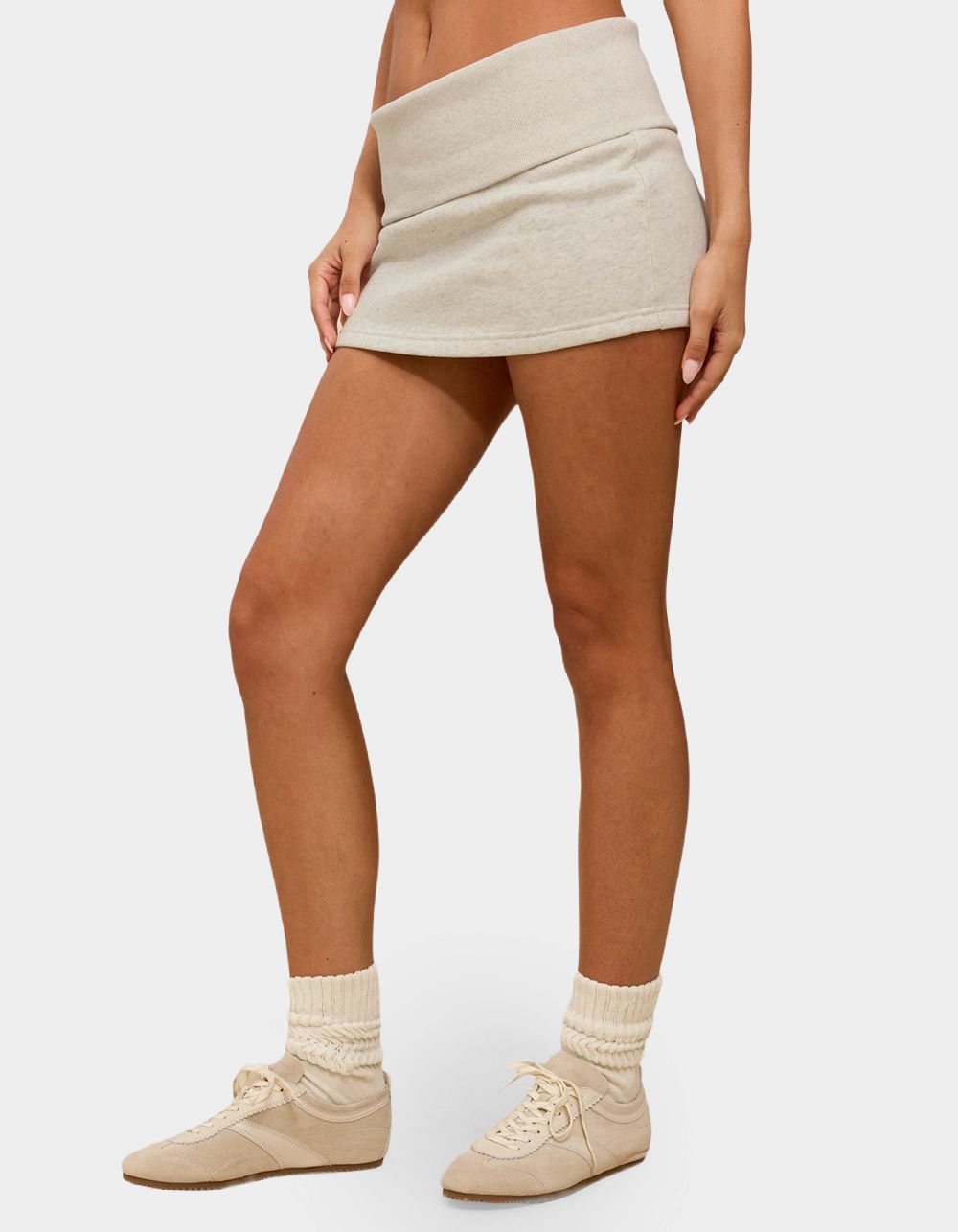 EDIKTED Nayel Fleece Foldover Mini Skirt - GRAY