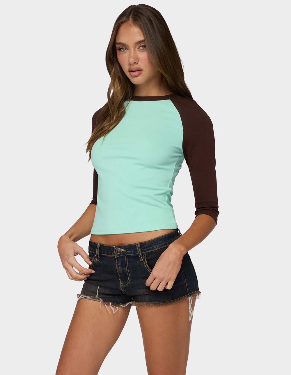 EDIKTED Irva Contrast Raglan Top - TURQUOISE