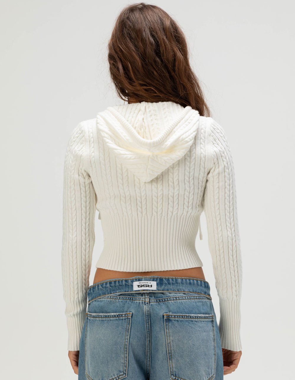 RSQ Womens Cable Knit Zip-Up Hooded Sweater
