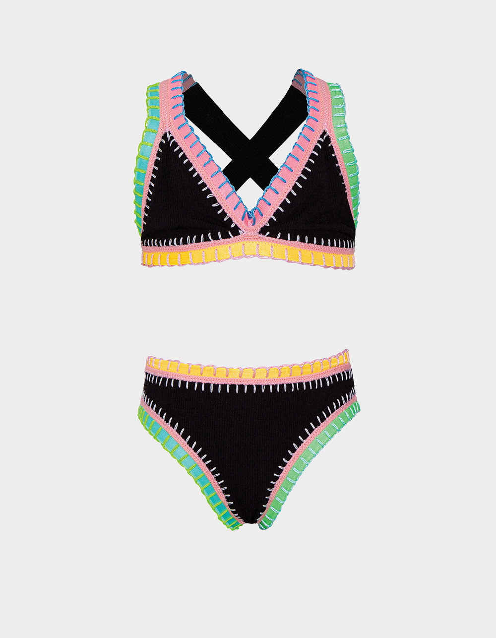 PQ SWIM BLACK Pier Rainbow Embroidered Girls Bikini Set