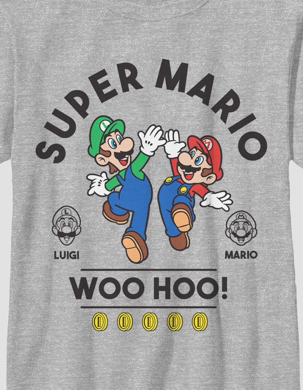 SUPER Mario Woo Hoo Luigi Unisex Kids Tee - HEATHER GRAY