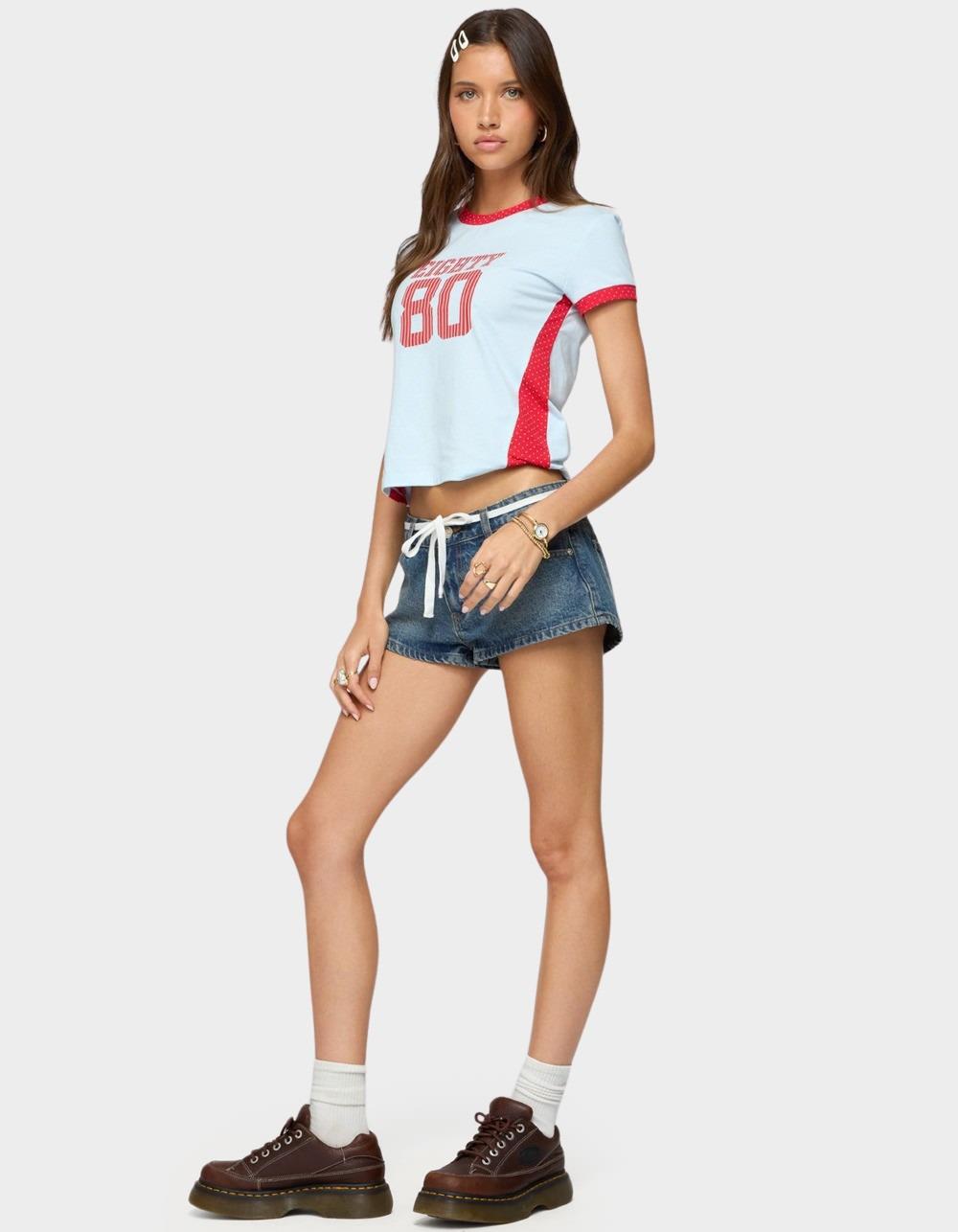 EDIKTED Eighty Polka Dot Contrast Tee - LIGHT BLUE