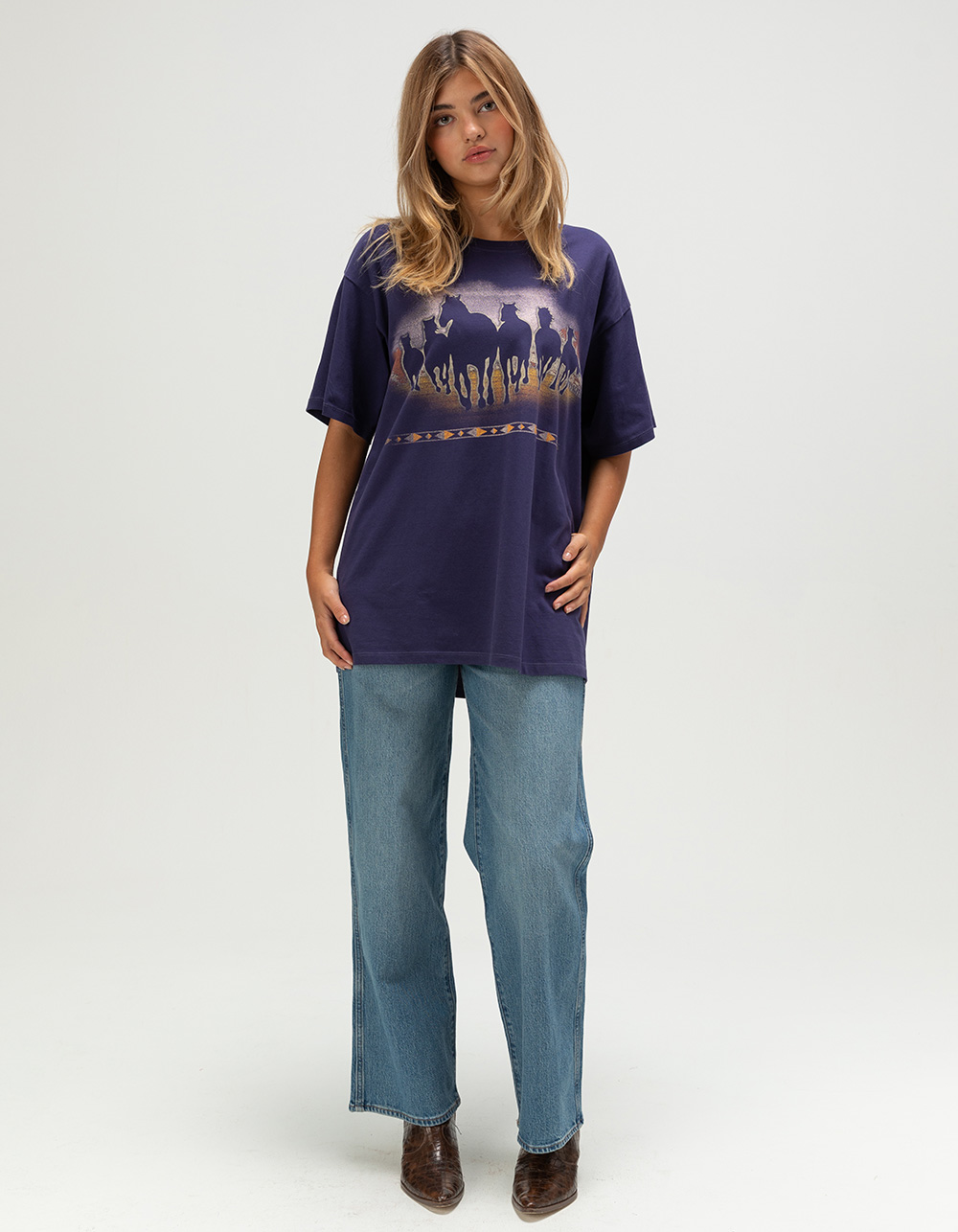 WRANGLER Vintage Horse Graphic Womens Oversized Tee - BLUE