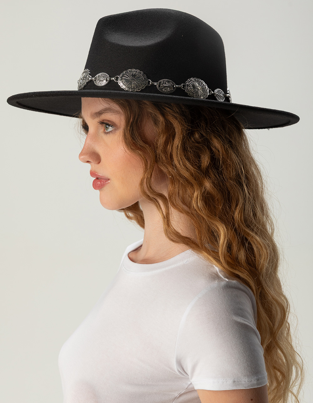 Jessa Concho Flat Brim Womens Cowboy Hat - BLACK