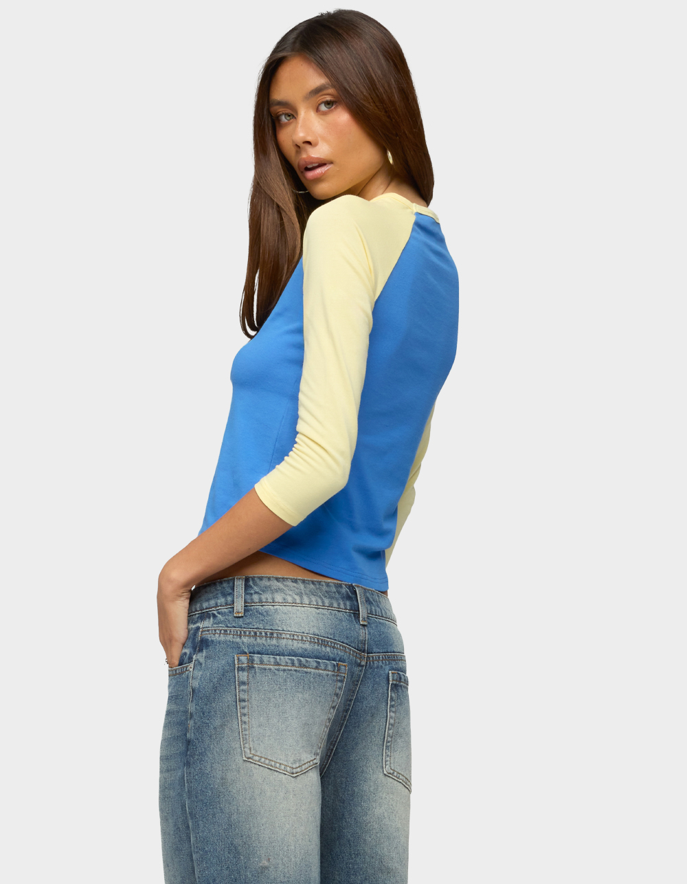 EDIKTED Emana Contrast Raglan Top - BLUE