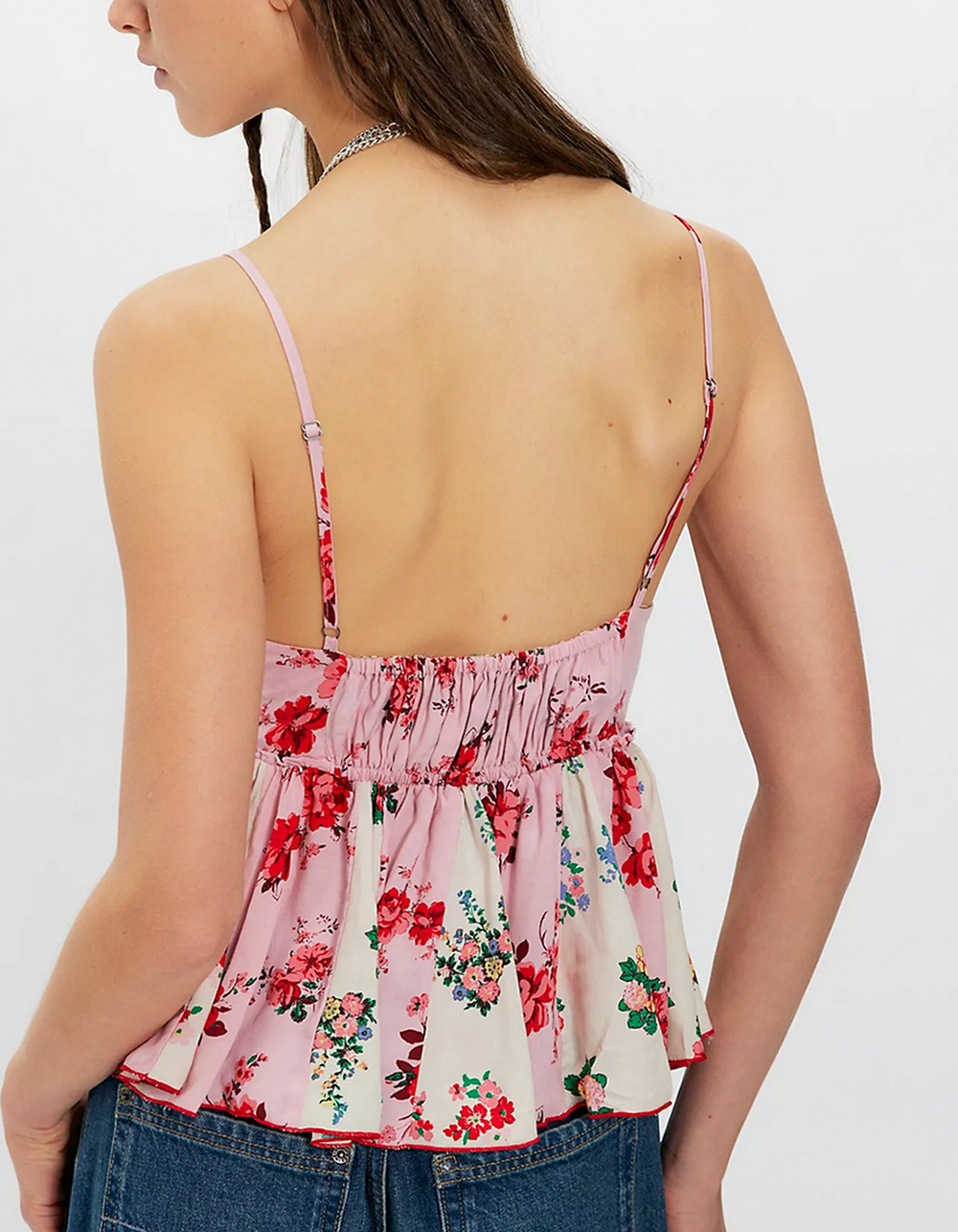 FREE PEOPLE Tillie Womens Babydoll Top - PINK COMBO