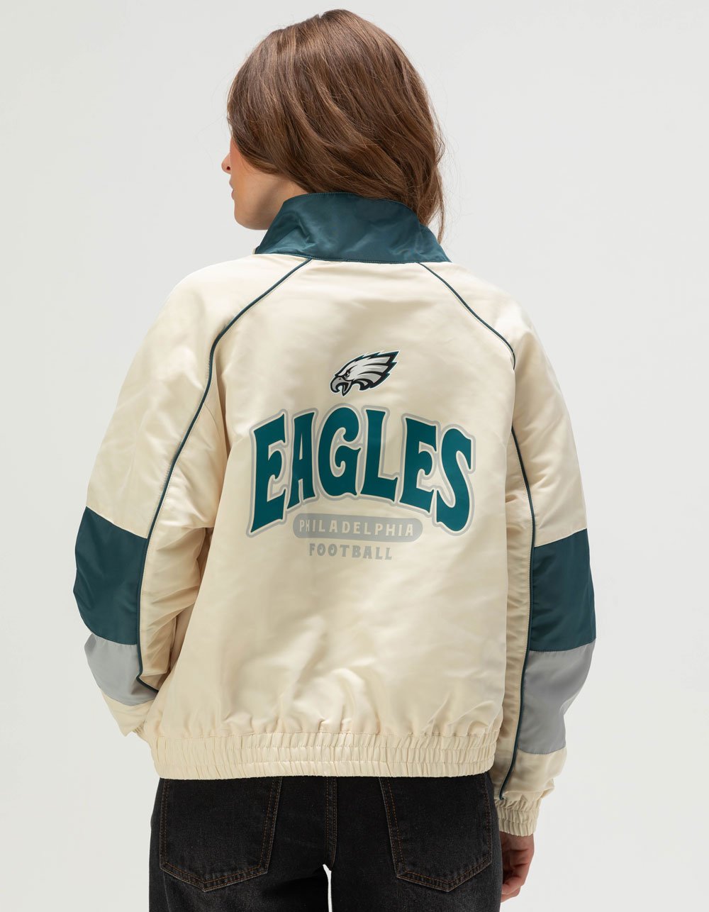 THE WILD COLLECTIVE Philadelphia Eagles Womens Track Jacket - CREAM