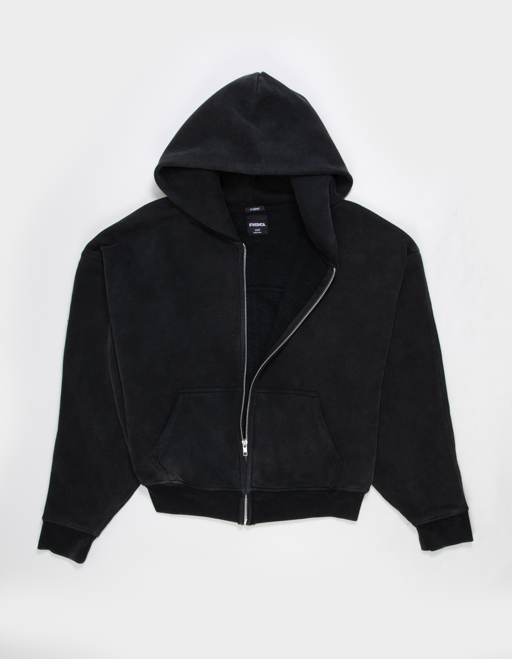 RSQ Mens Cropped Zip-Up Hoodie - WASHED BLACK