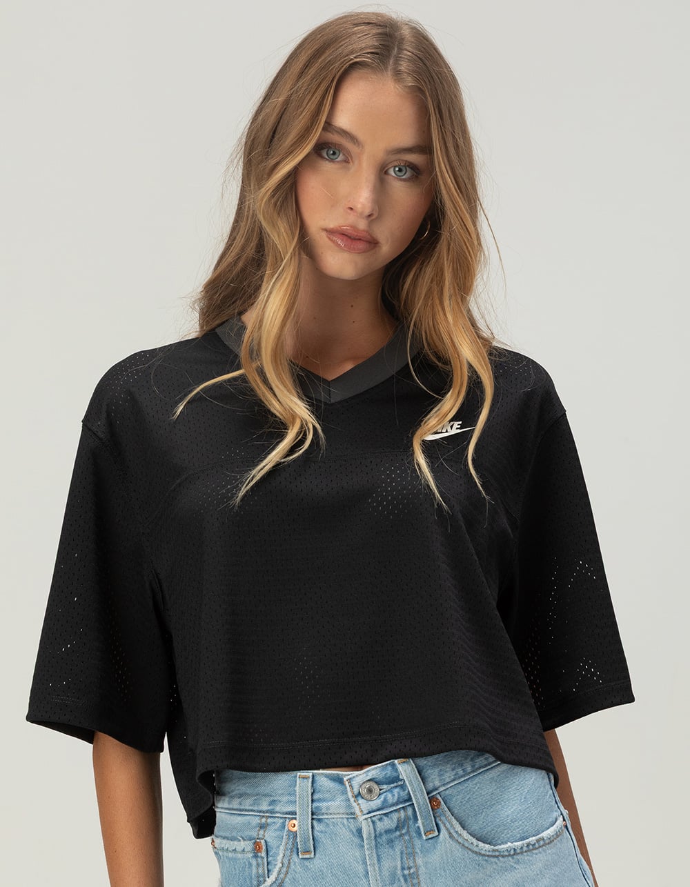 NIKE Womens Crop Mesh Jersey - BLACK